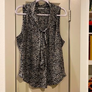 Animal print silky blouse with faux tie collar
